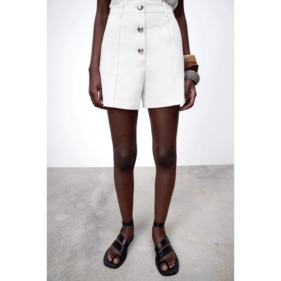 NWT Zara off-white ivory high waisted buttoned front tailored Bermuda shorts, L - Picture 4 of 11